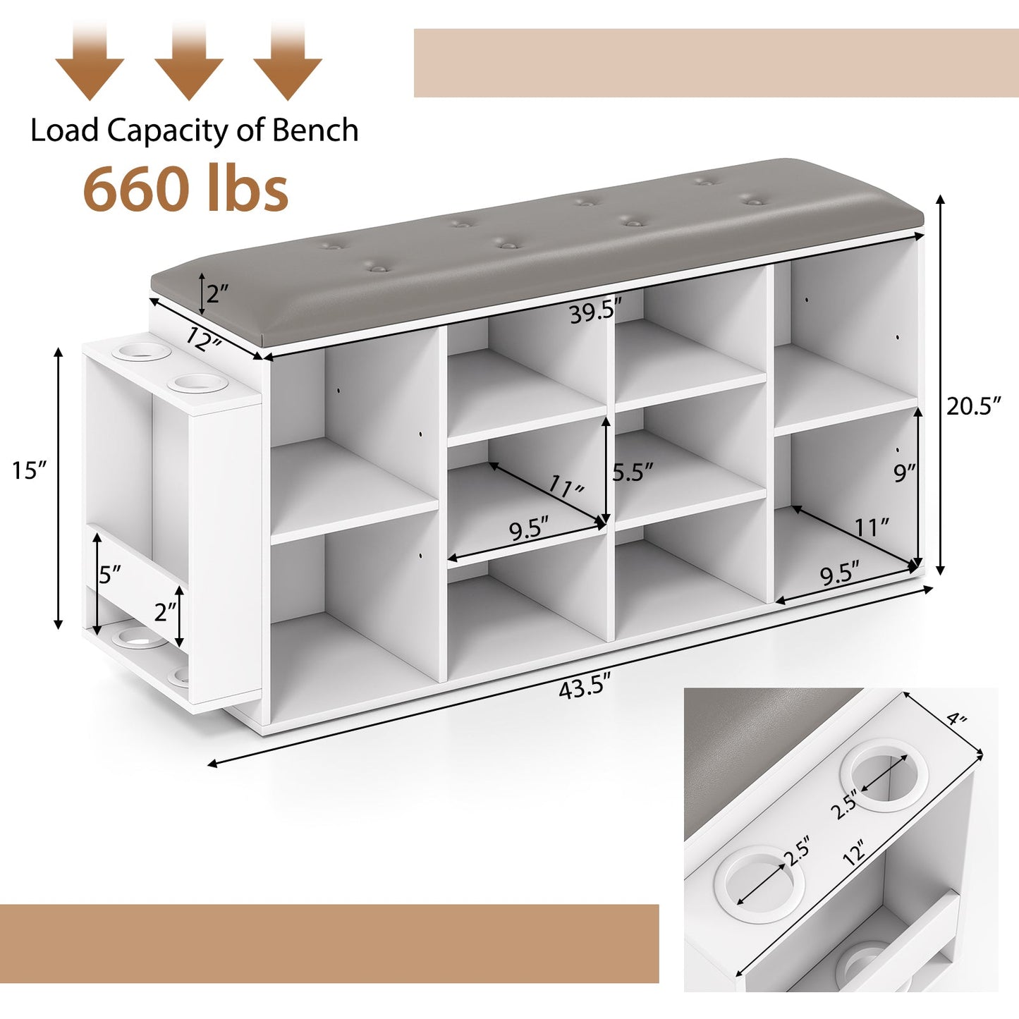 Shoe Storage Bench with Umbrella Stand and Adjustable Shelf