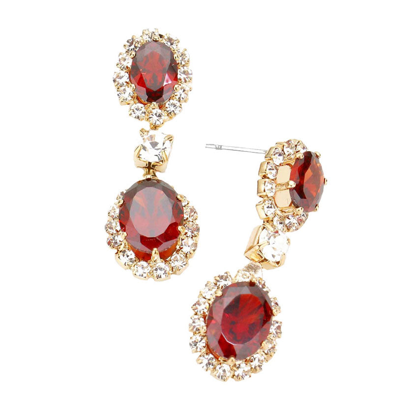 CZ Double Oval Accented Dangle Evening Earrings