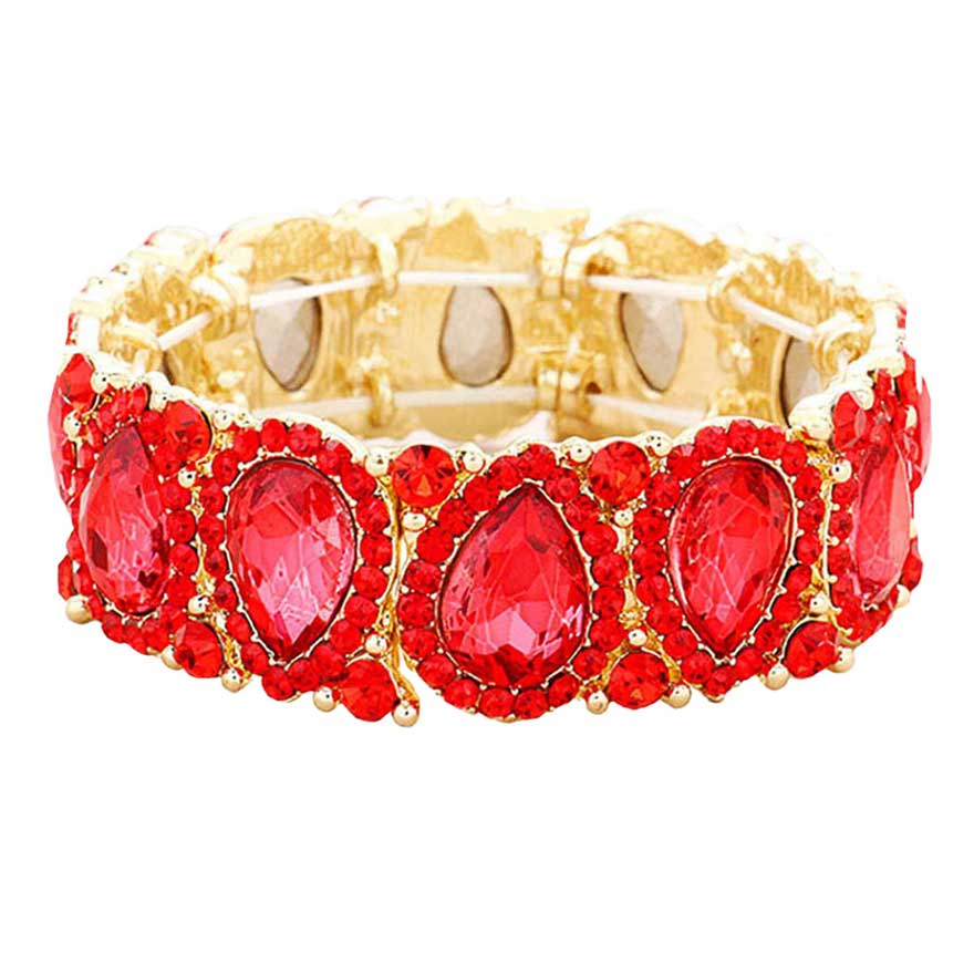 Teardrop Rhinestone Trim Stretch Evening Bracelet