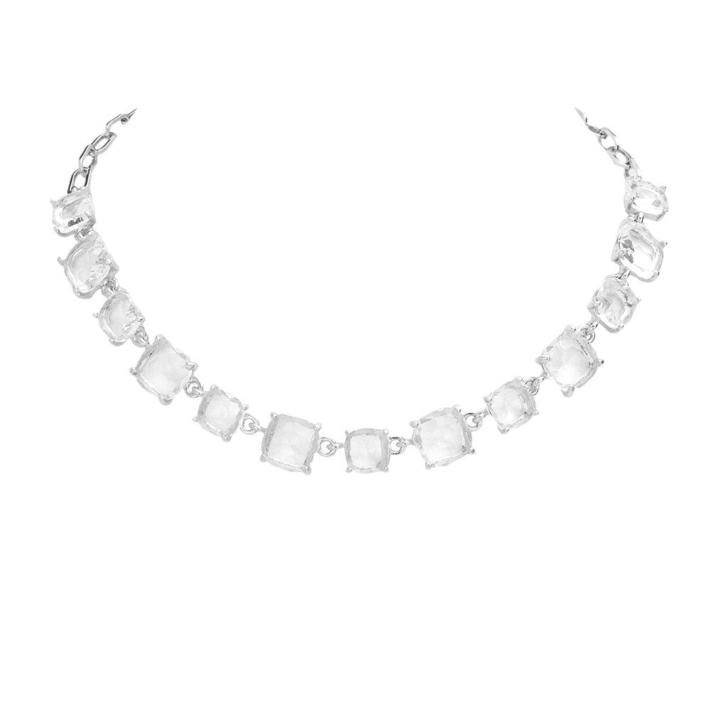 Women's Cushion Square Stone Link Evening Necklace