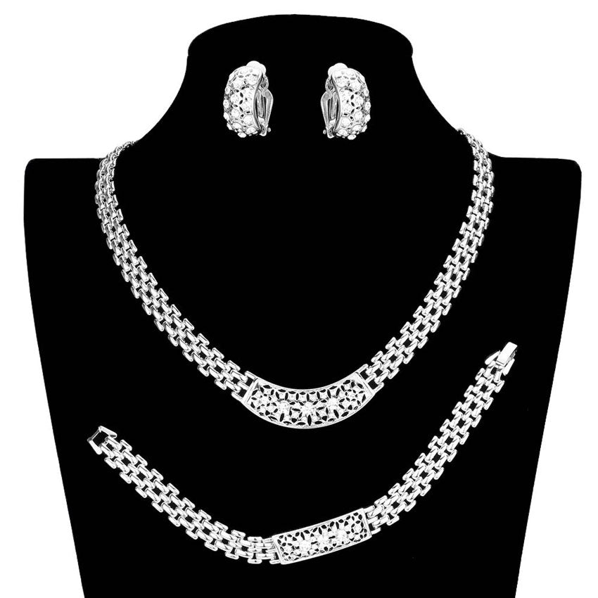 Rhinestone Embellished Necklace Clip Earring Set