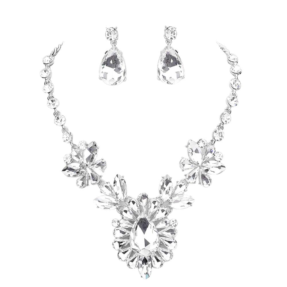 Teardrop Stone Cluster Evening Necklace
