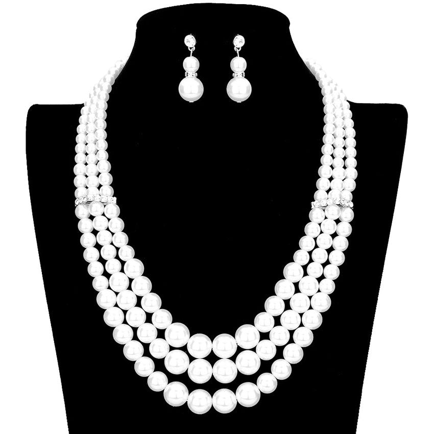 Triple Layer Pearl Strand Necklace