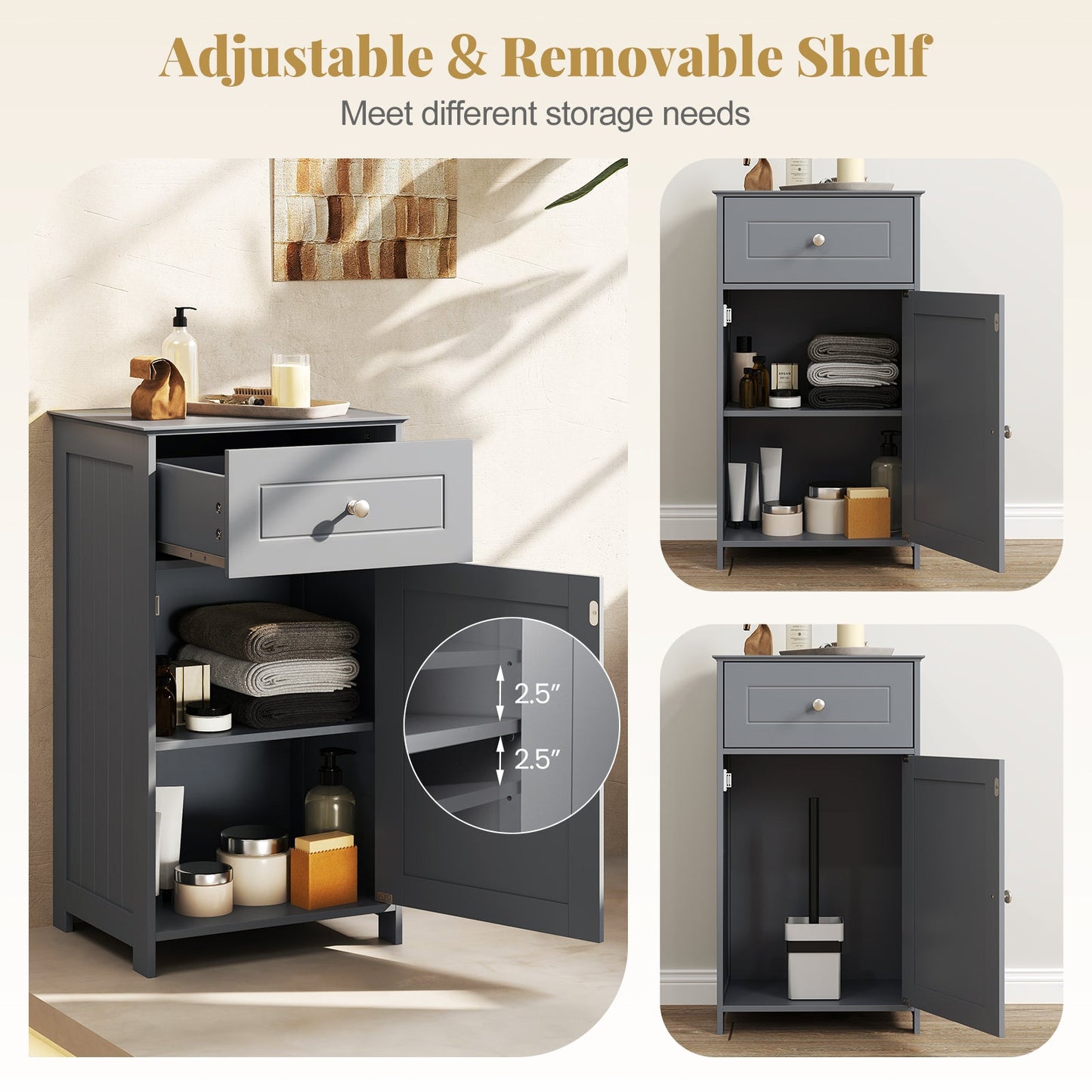 Single Door Bathroom Cabinet with Adjustable Shelf and Drawer