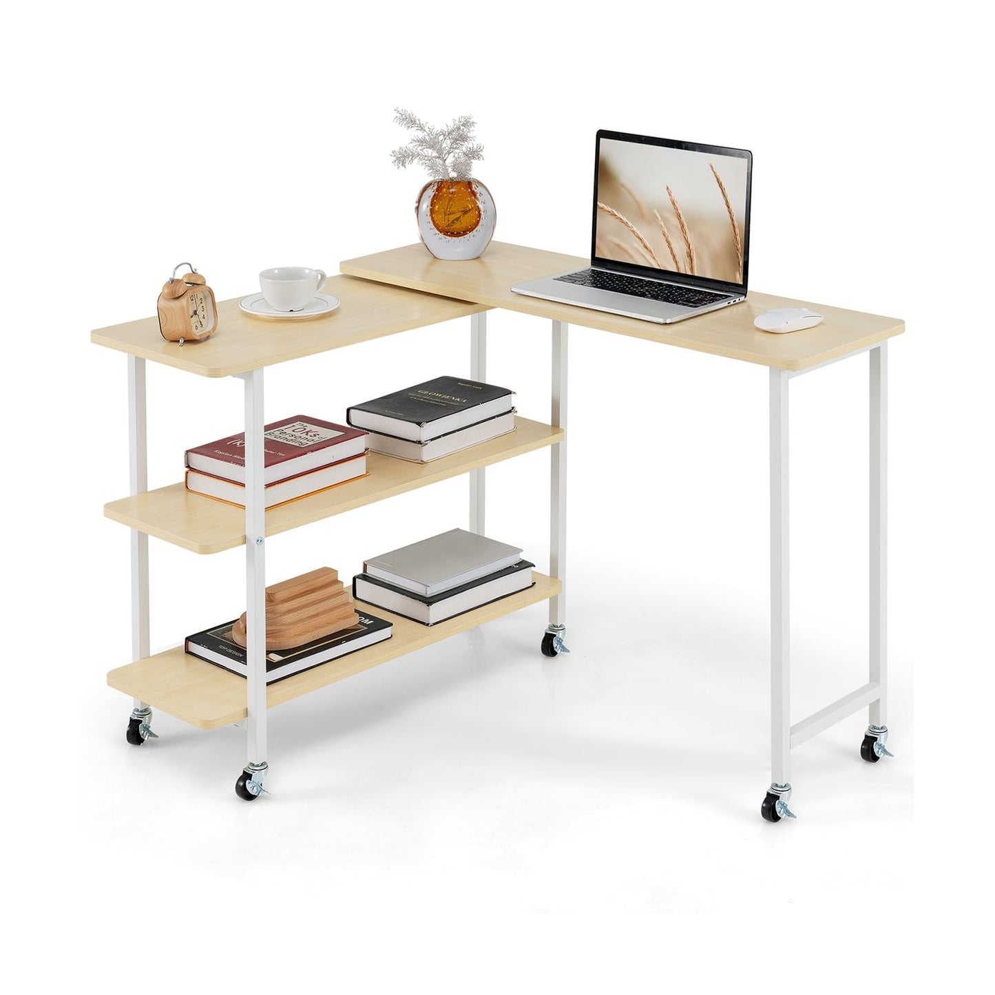 360° Rotating Sofa Side Table with 2-Tier Storage Shelves