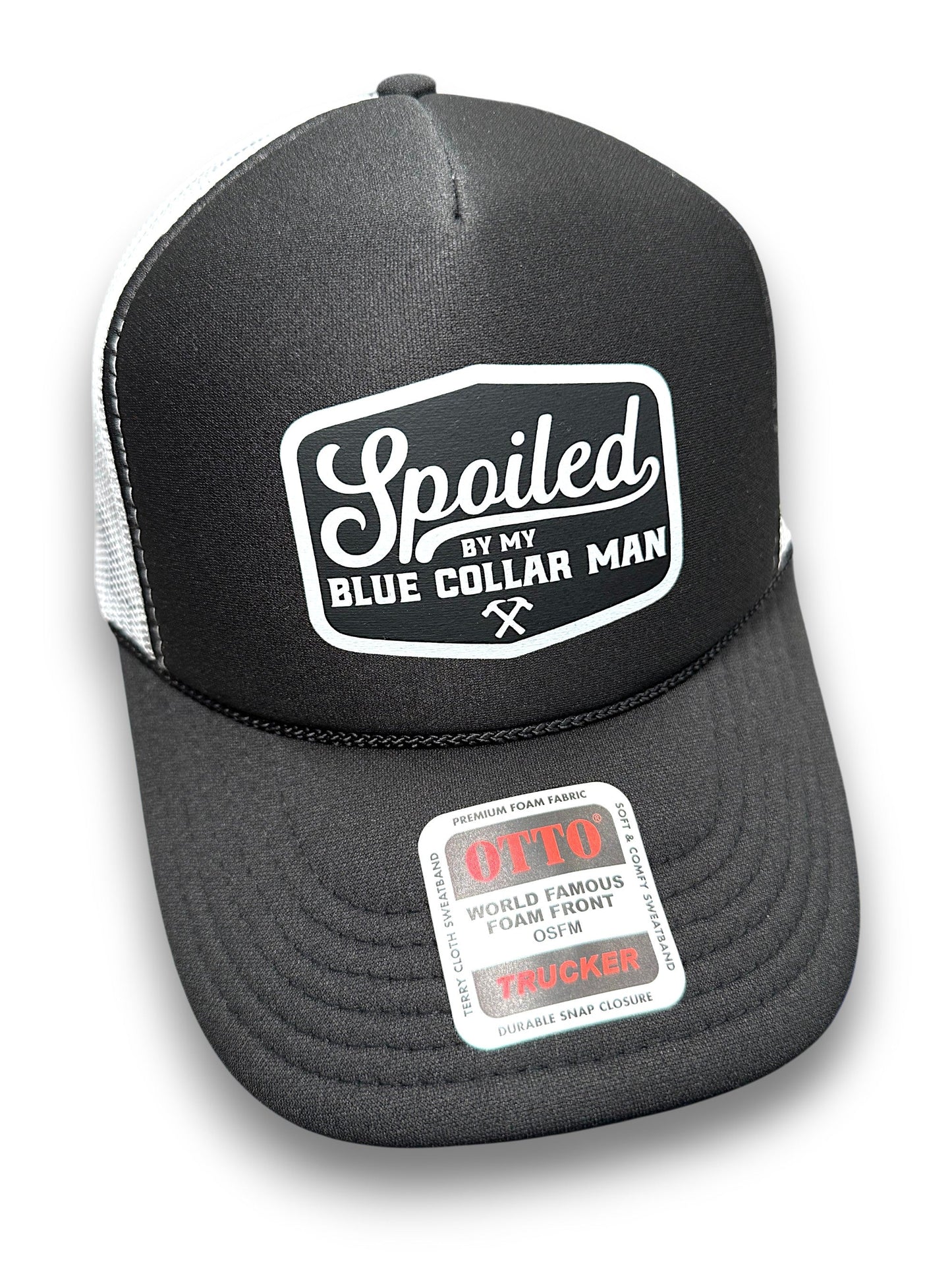 Spoiled By My Blue Collar Man Trucker Hat