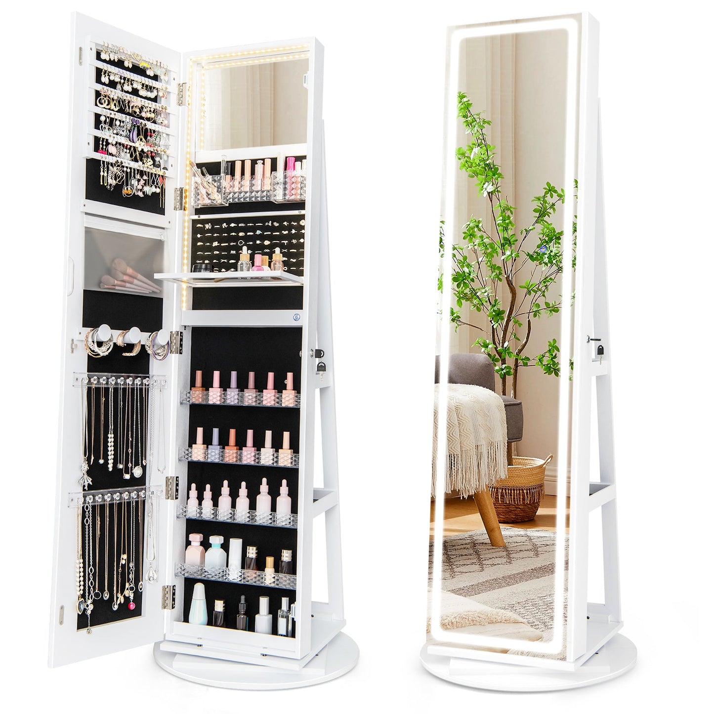 Standing Jewelry Cabinet with Adjustable LED Lights
