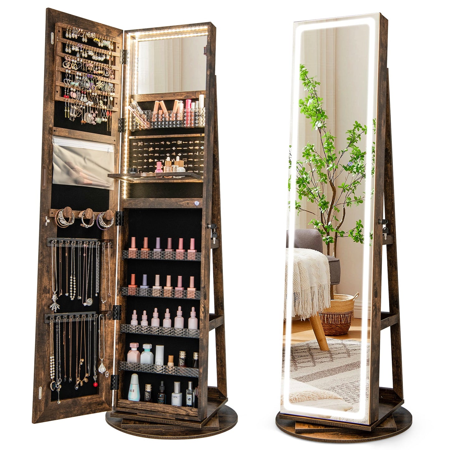 Standing Jewelry Cabinet with Adjustable LED Lights