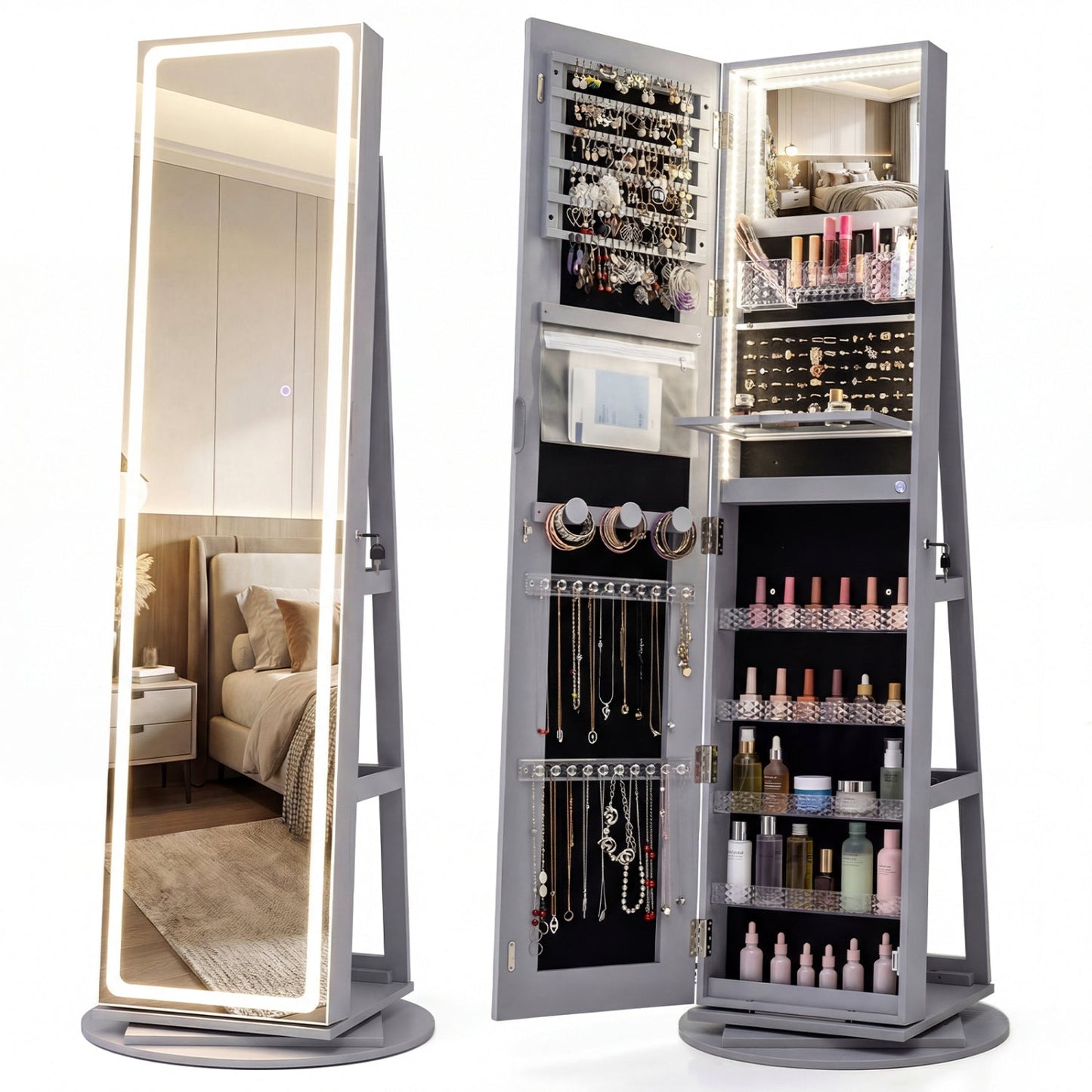 Standing Jewelry Cabinet with Adjustable LED Lights