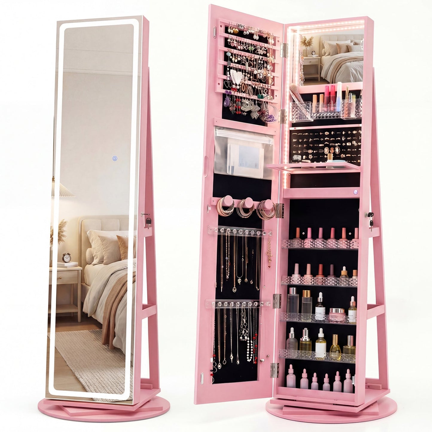 Standing Jewelry Cabinet with Adjustable LED Lights