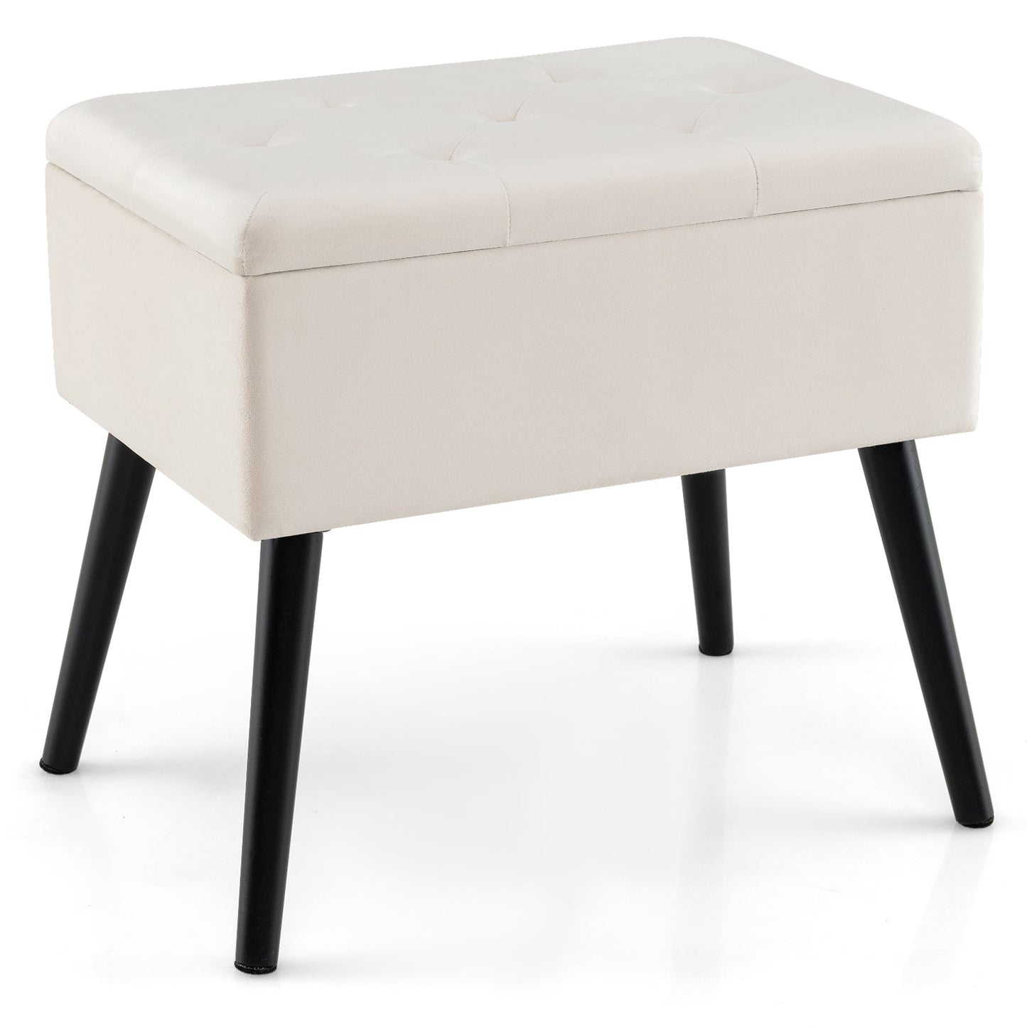 Velvet Storage Ottoman with Solid Wood Legs for Living Room Bedroom