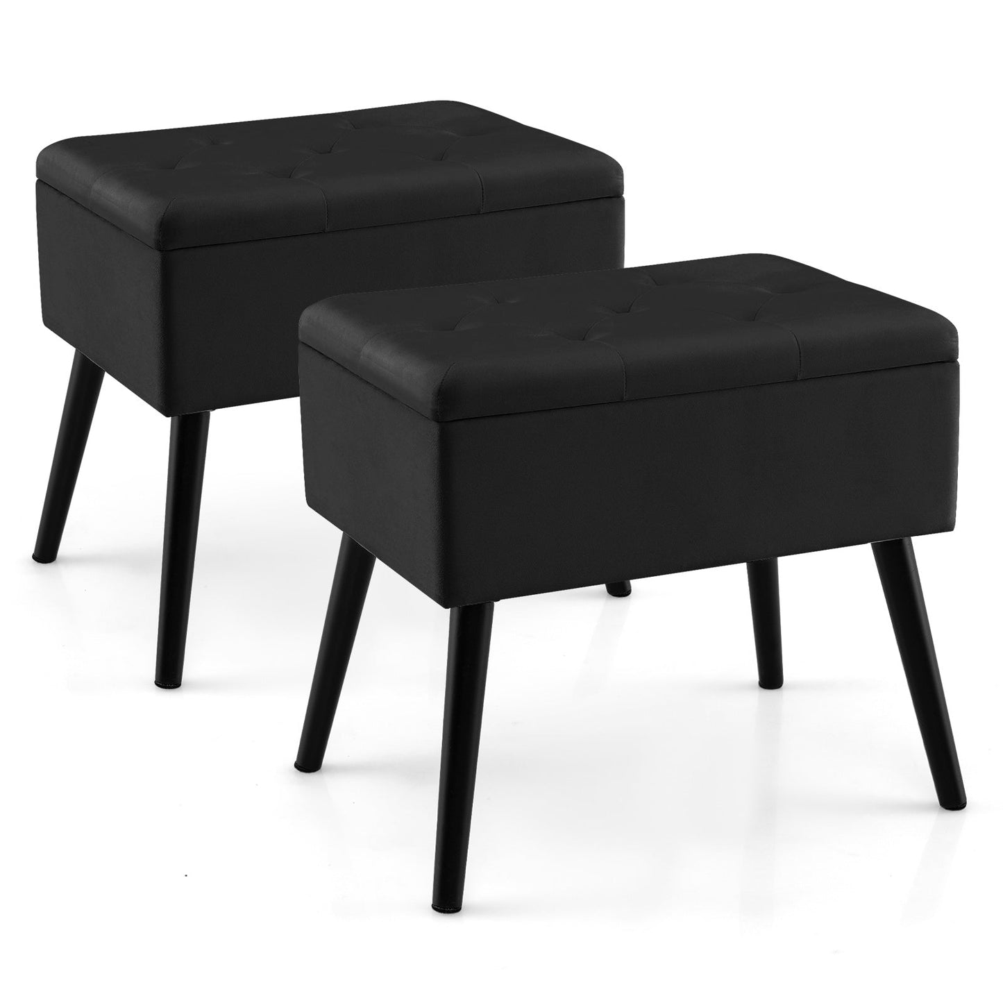 Velvet Storage Ottoman with Solid Wood Legs for Living Room Bedroom