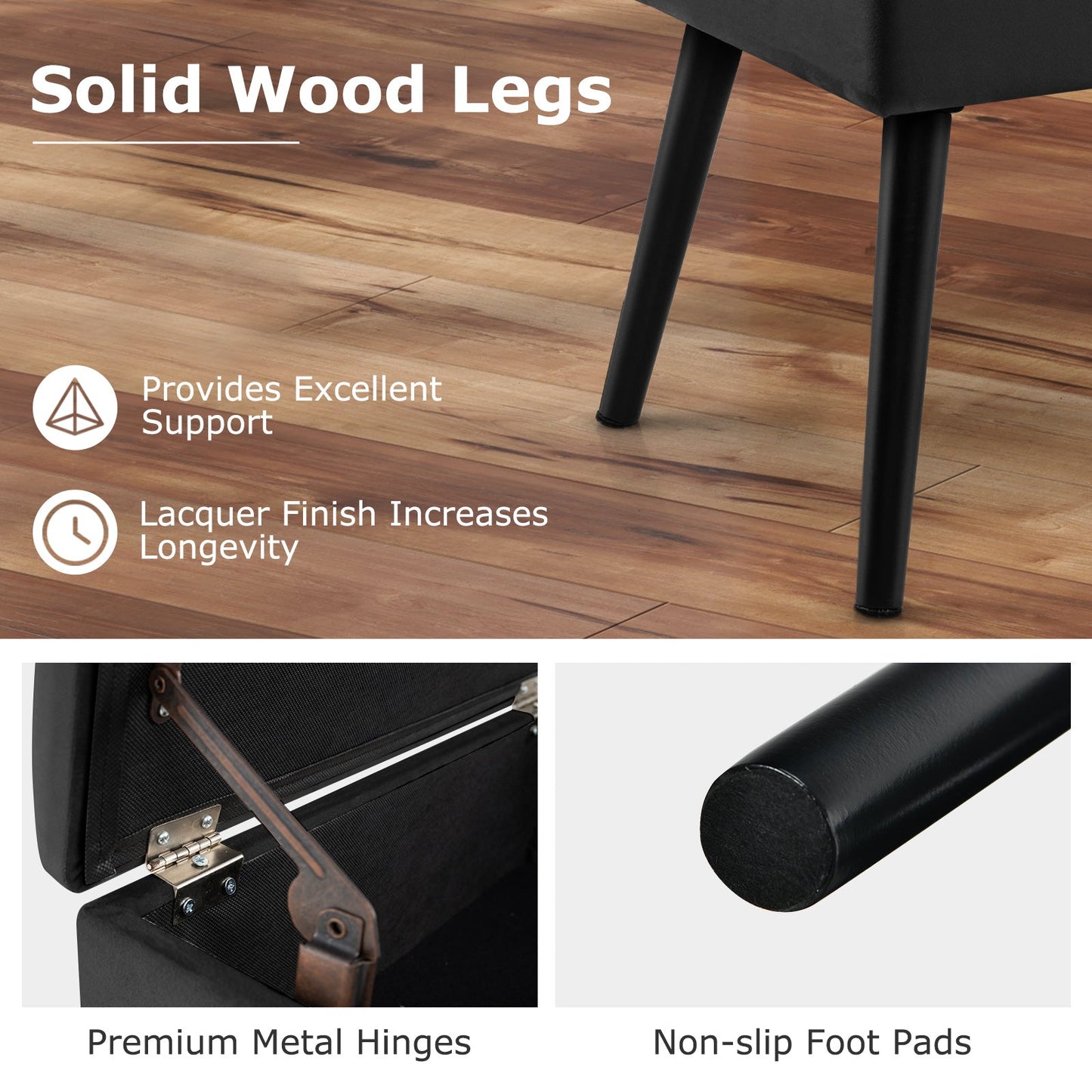 Velvet Storage Ottoman with Solid Wood Legs for Living Room Bedroom