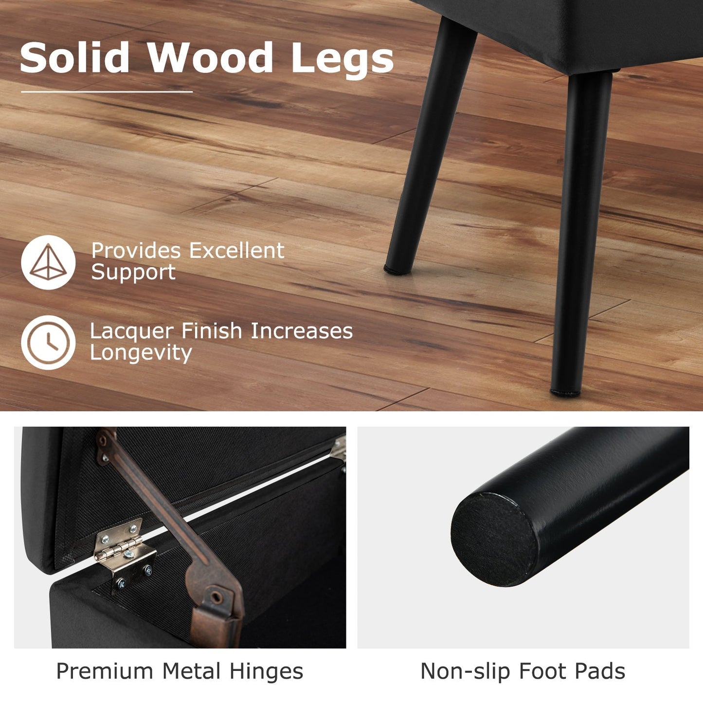 Velvet Storage Ottoman with Solid Wood Legs for Living Room Bedroom