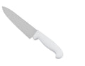 Couteau de chef, manche blanc, lame dentelée OU droite, 4 tailles au choix