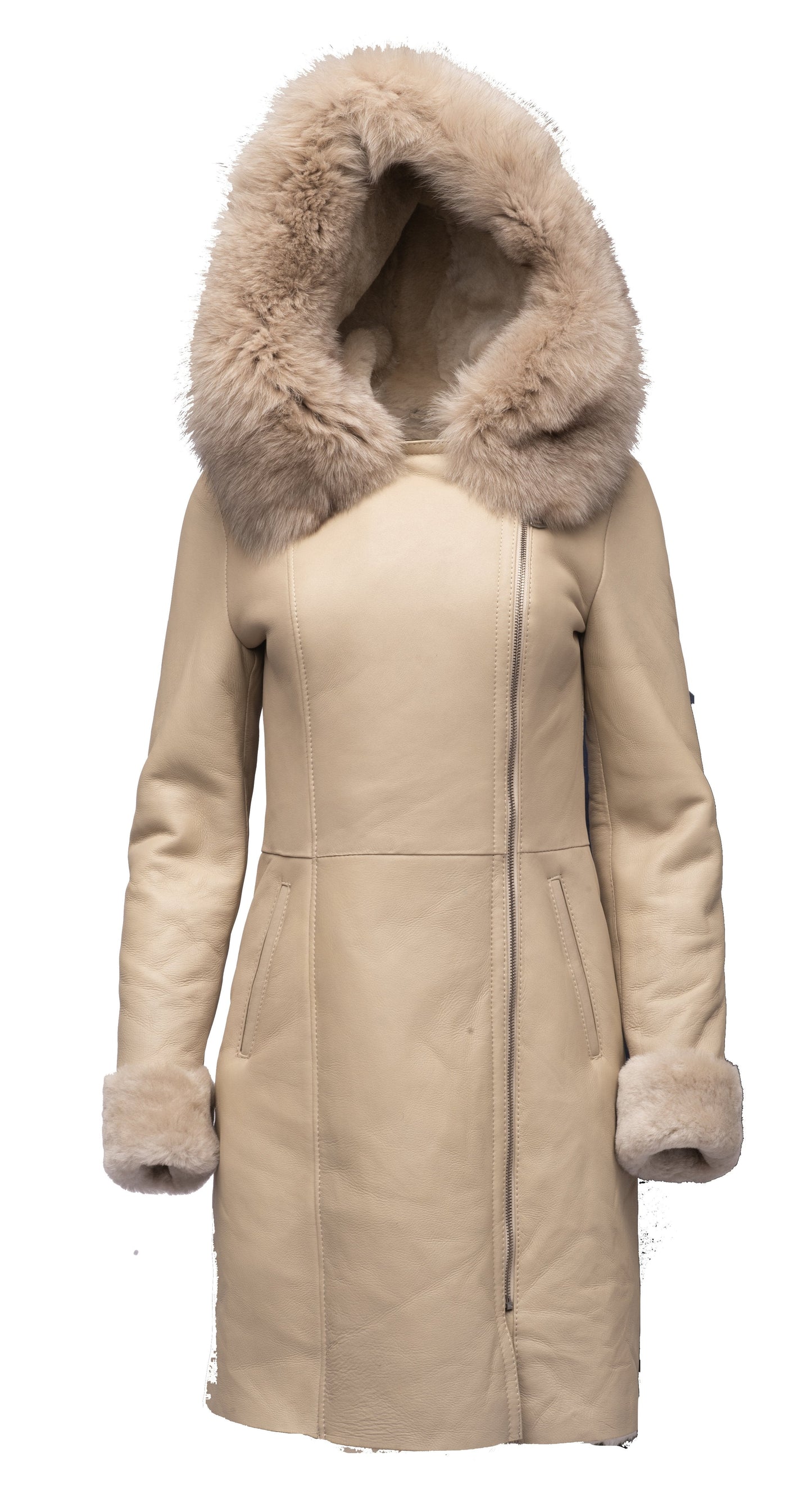 Gracies Hooded Sheepskin Shearling Jacket with Fox Fur