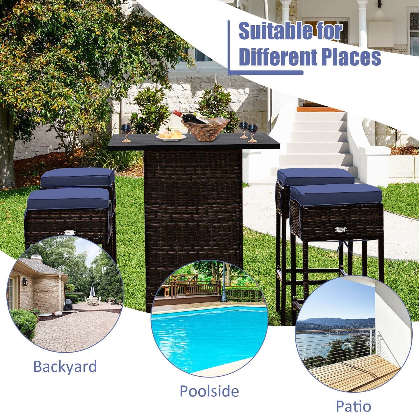 5 Pieces Patio Rattan Bar