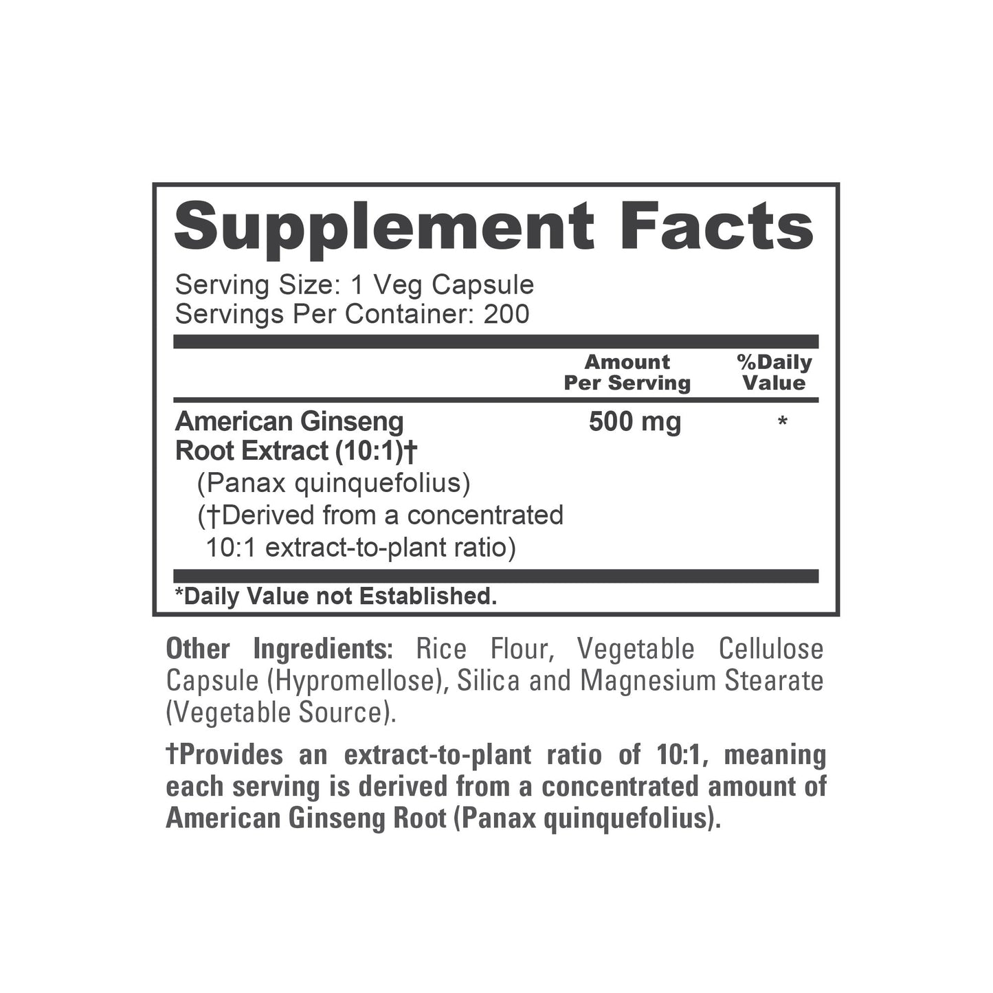 NusaPure American Ginseng 10:1 Extract, 500 mg - 200 Veggie Capsules (Vegetarian, Non-GMO, Vegan)