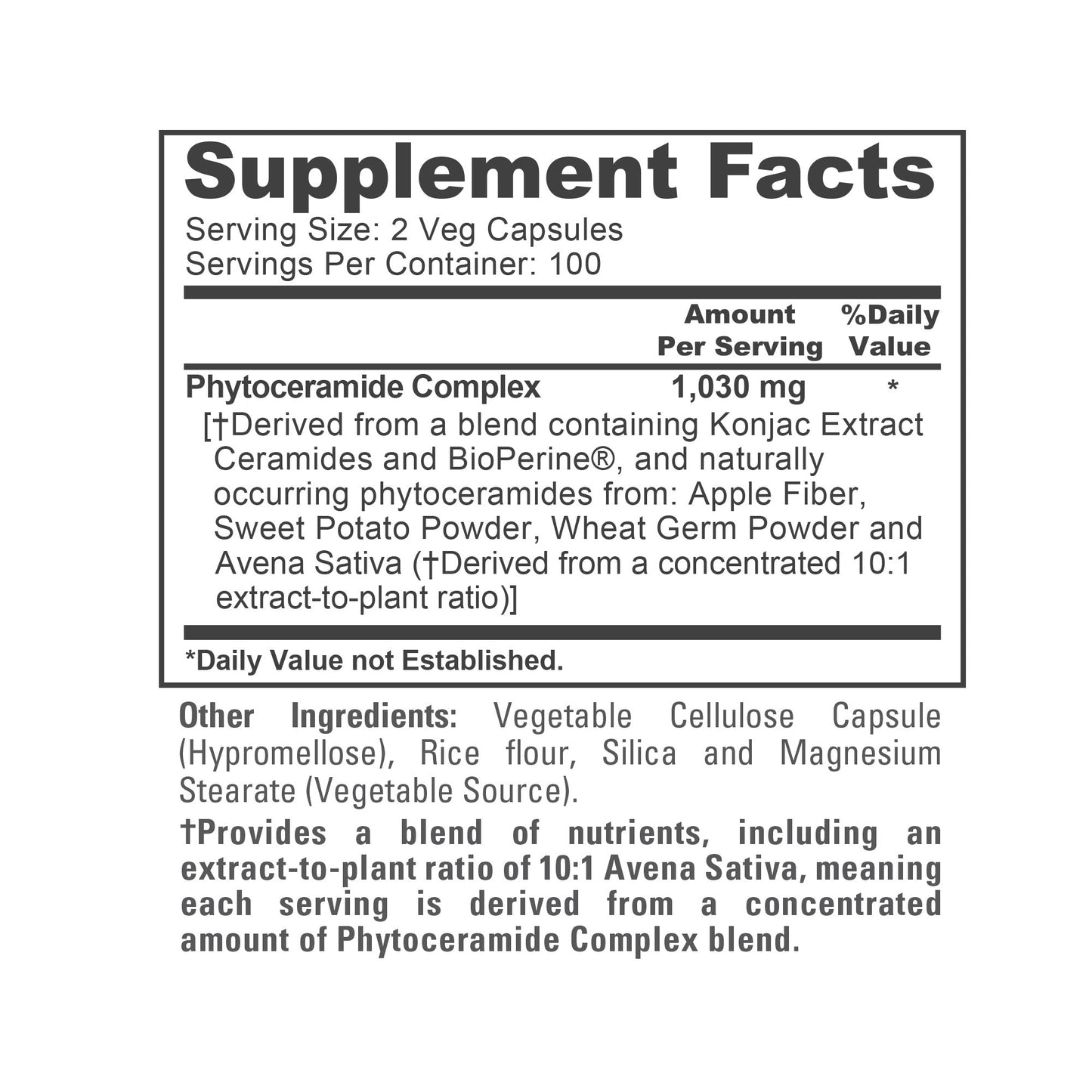 NusaPure Phytoceramide Complex 10:1 Extract, 1030 mg 200 Veggie Capsules (Non-GMO) Bioperine
