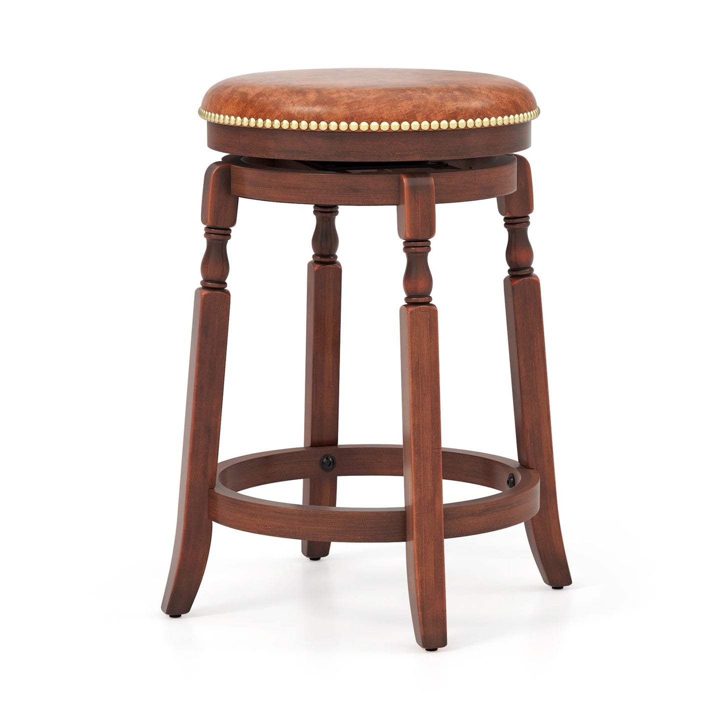 29 Inch Swivel Bar Stool Set of 2 with Upholstered Seat and Rubber Wood Frame-29 inches