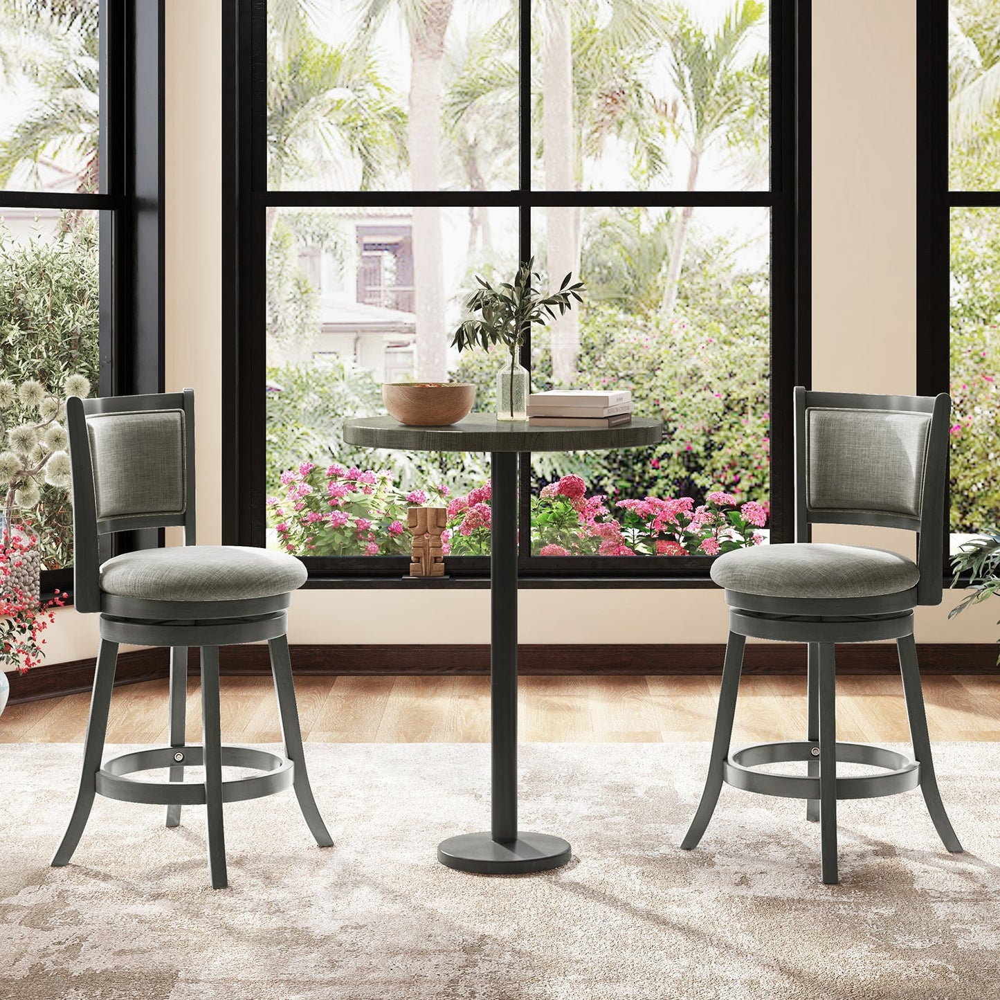 Swivel Bar Stools Set of 2 with Soft-padded Back and Seat