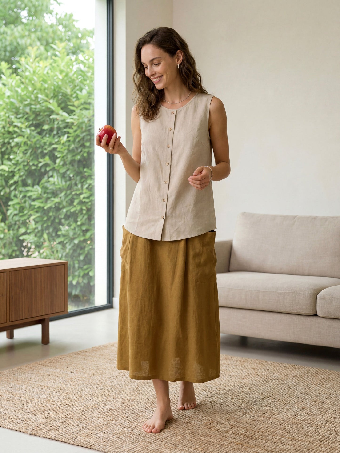 100% Linen Button-Down Tank Top ERIN