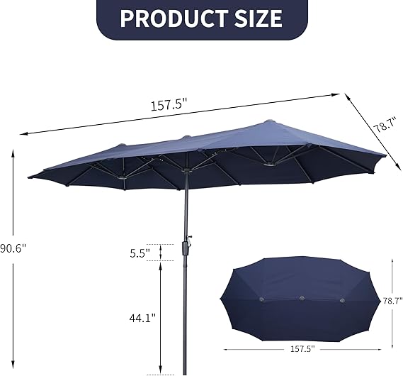 Ainfox 13ft Large Patio Umbrella, Outdoor Double-Sided Rectangle Market Heavy Duty Umbrellas without Base