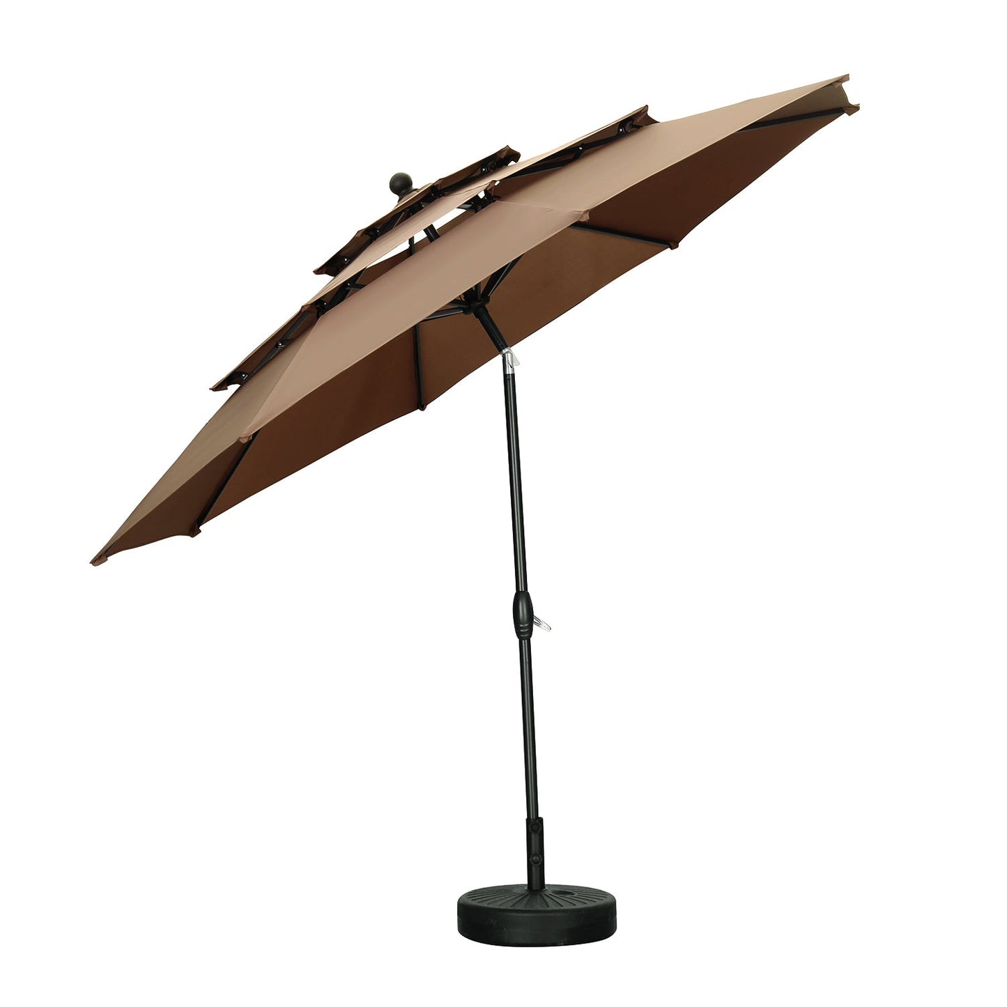 Ainfox 10FT 3 tier vented Outdoor Table Umbrella with Round Umbrella Base For Beach Market Backyard