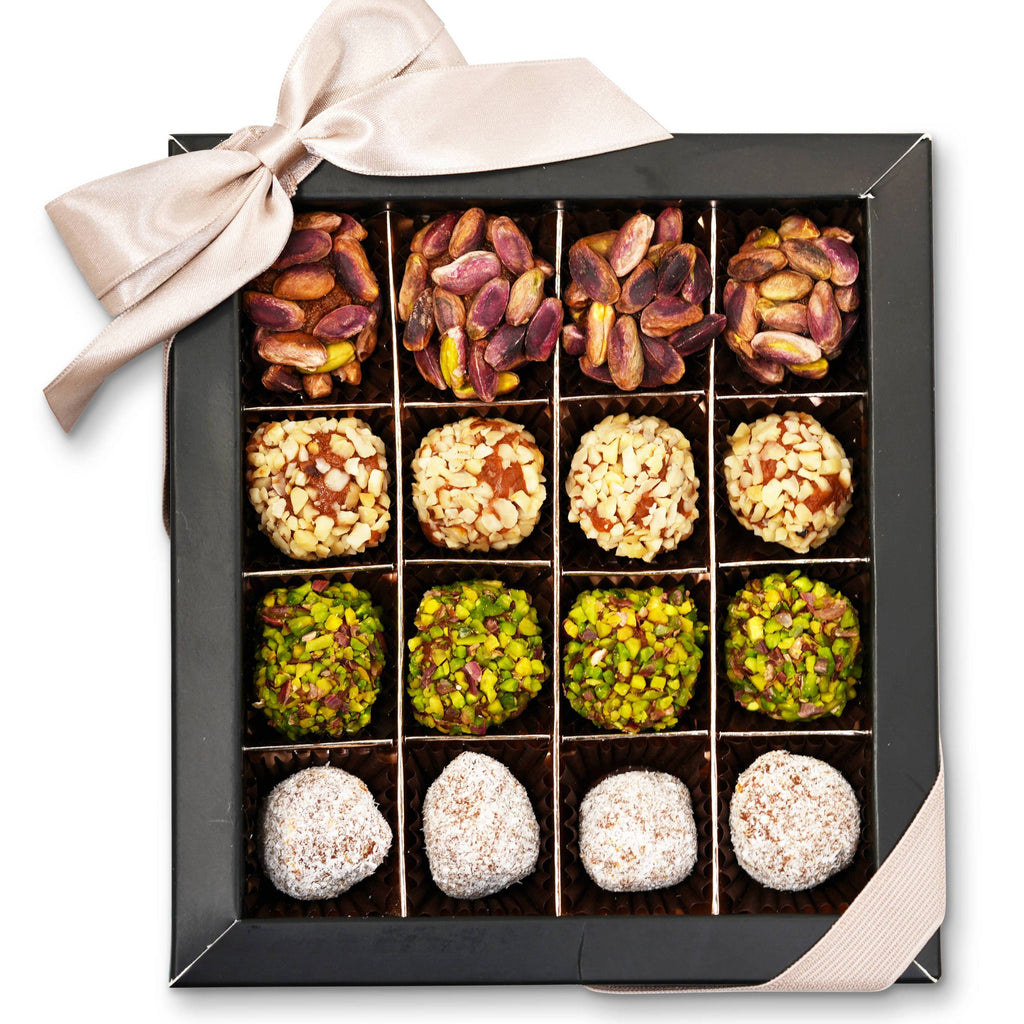 Andy Anand No Sugar Added Natural Truffles, 16 Pc Pistachio Hazelnut &amp; Coconut Gift Box, Carrot Paste Base, Chocolate Free, Diabetic Friendly, Keto Friendly, Gourmet Birthday Gift