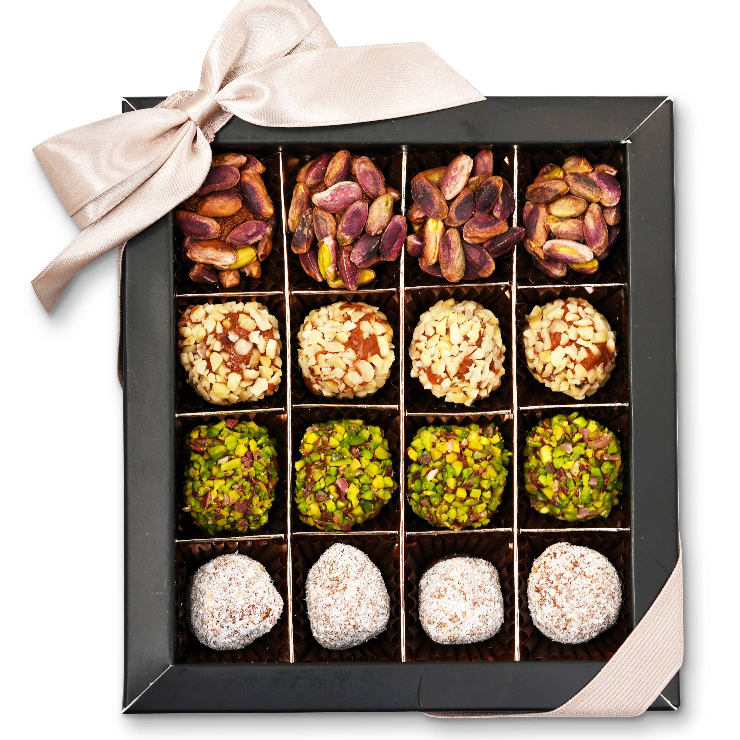 Andy Anand No Sugar Added Natural Truffles, 16 Pc Pistachio Hazelnut &amp; Coconut Gift Box, Carrot Paste Base, Chocolate Free, Diabetic Friendly, Keto Friendly, Gourmet Birthday Gift