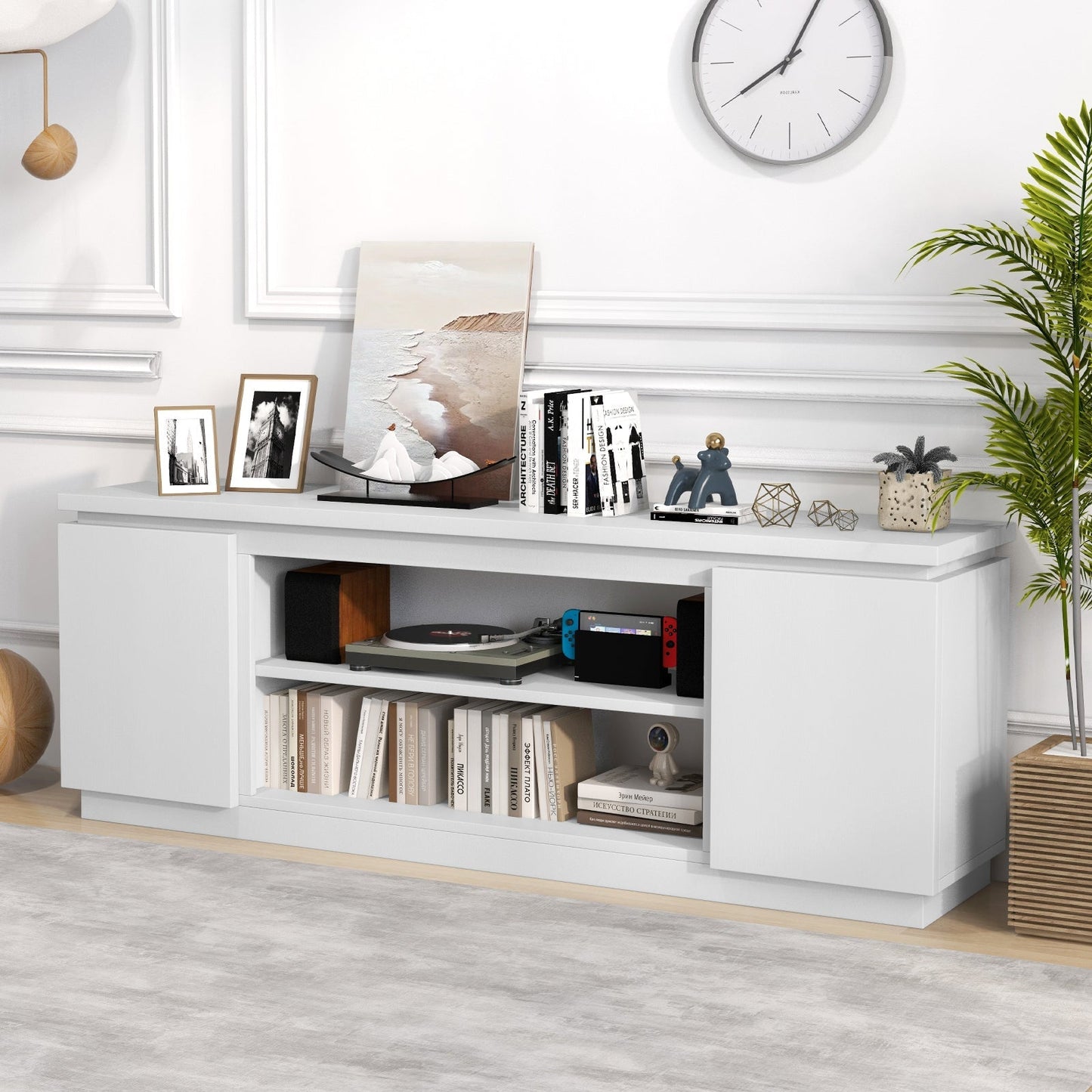 TV Cabinet with 3 Adjustable Shelves and Anti-Tipping Kits for TVs up to 80 Inch