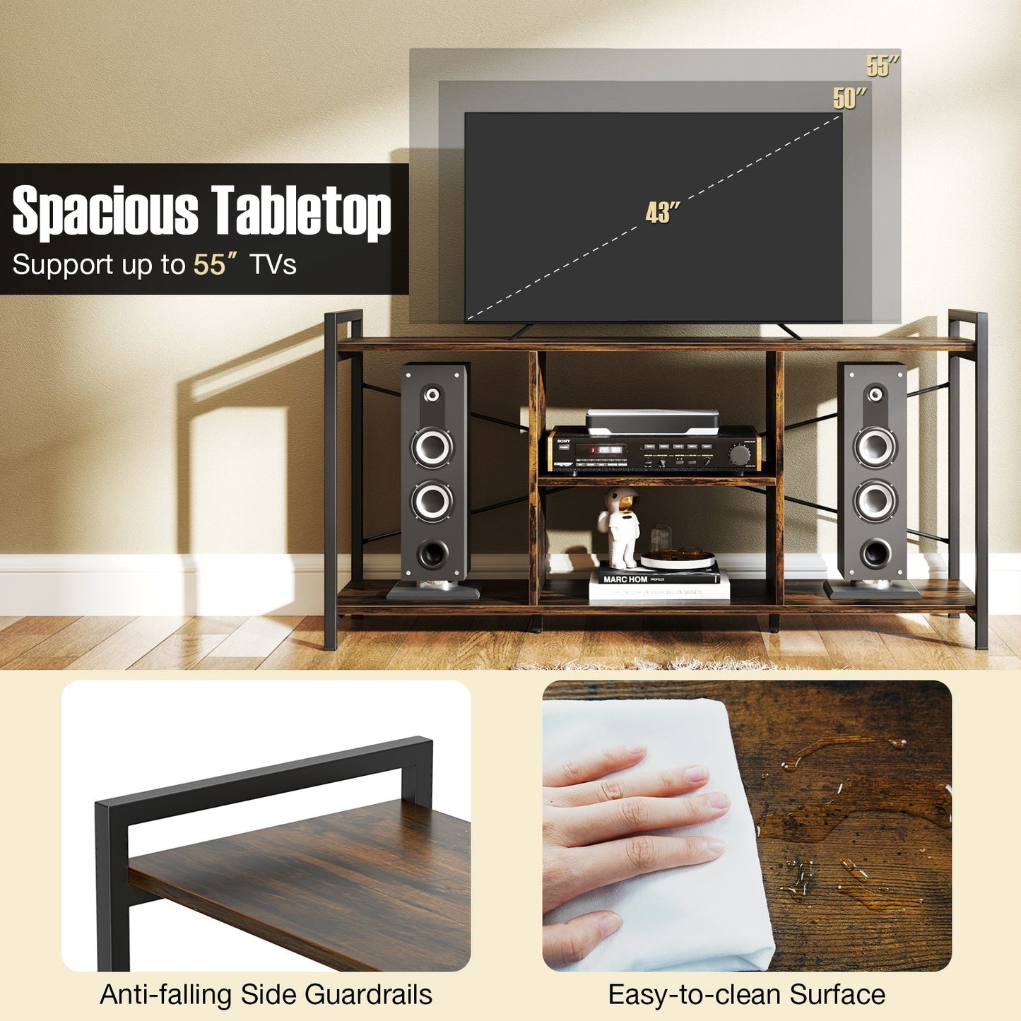 TV Stand for 55 Inch TVs Industrial Entertainment Center-Rustic Brown
