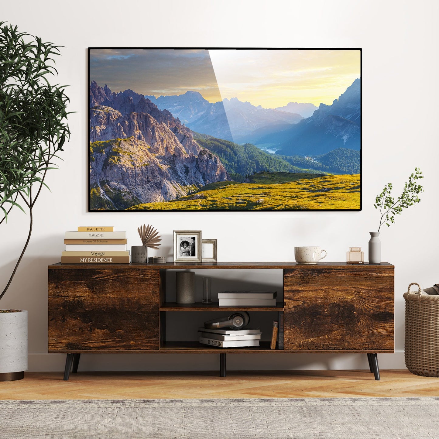 TV Stand with Power Outlets and Adjustable Shelf for 60 Inch TVs
