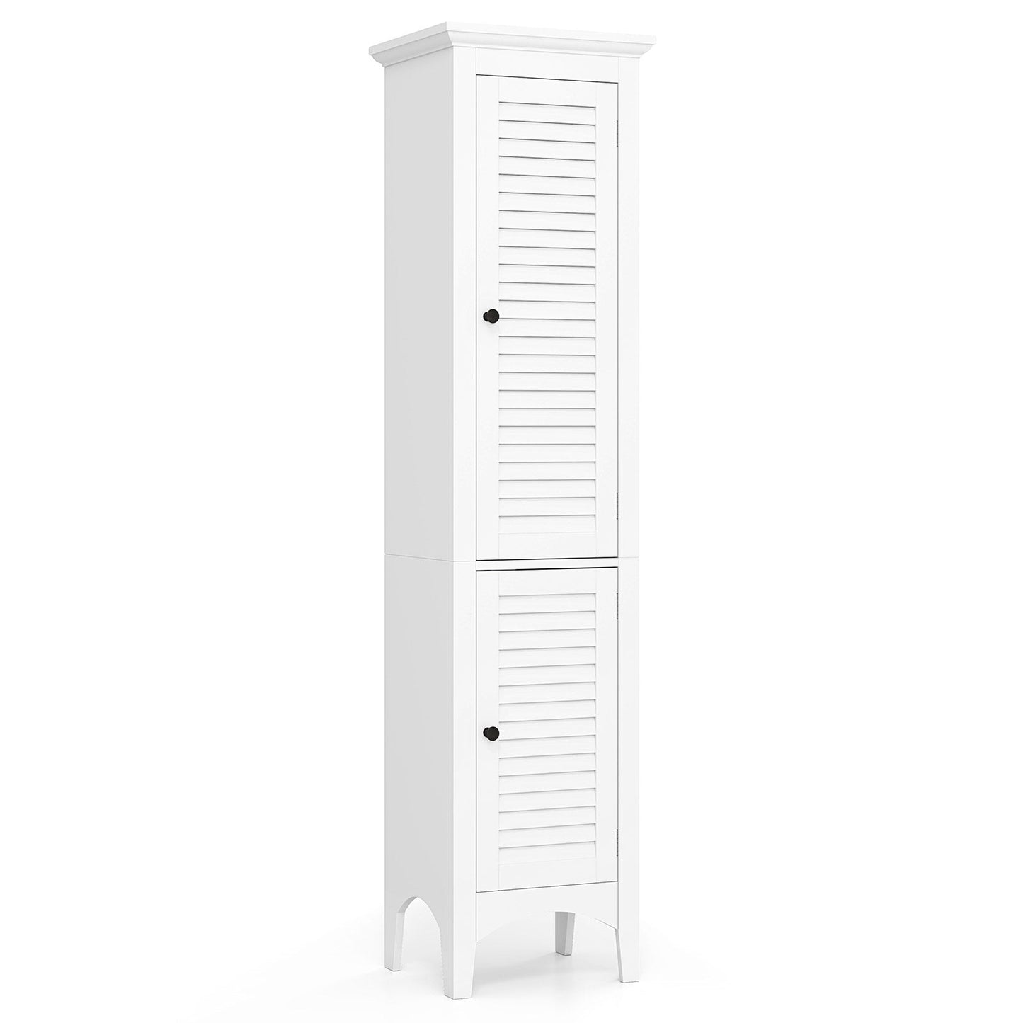 Tall Bathroom Floor Cabinet with Shutter Doors and Adjustable Shelf
