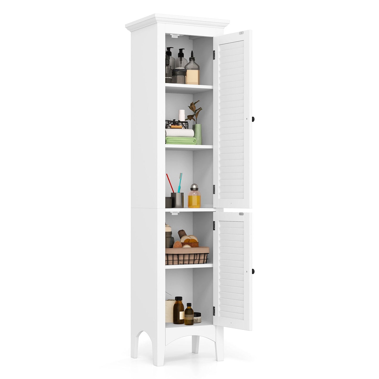 Tall Bathroom Floor Cabinet with Shutter Doors and Adjustable Shelf