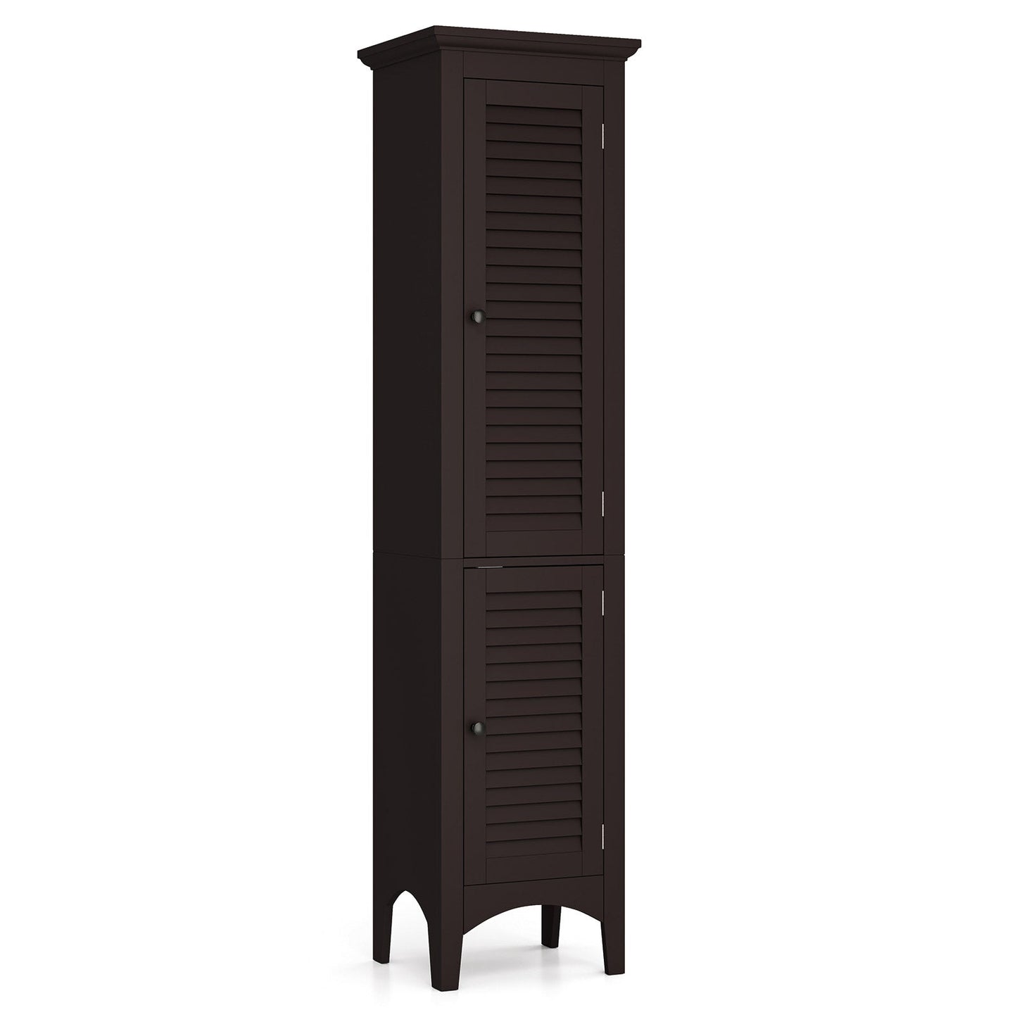 Tall Bathroom Floor Cabinet with Shutter Doors and Adjustable Shelf