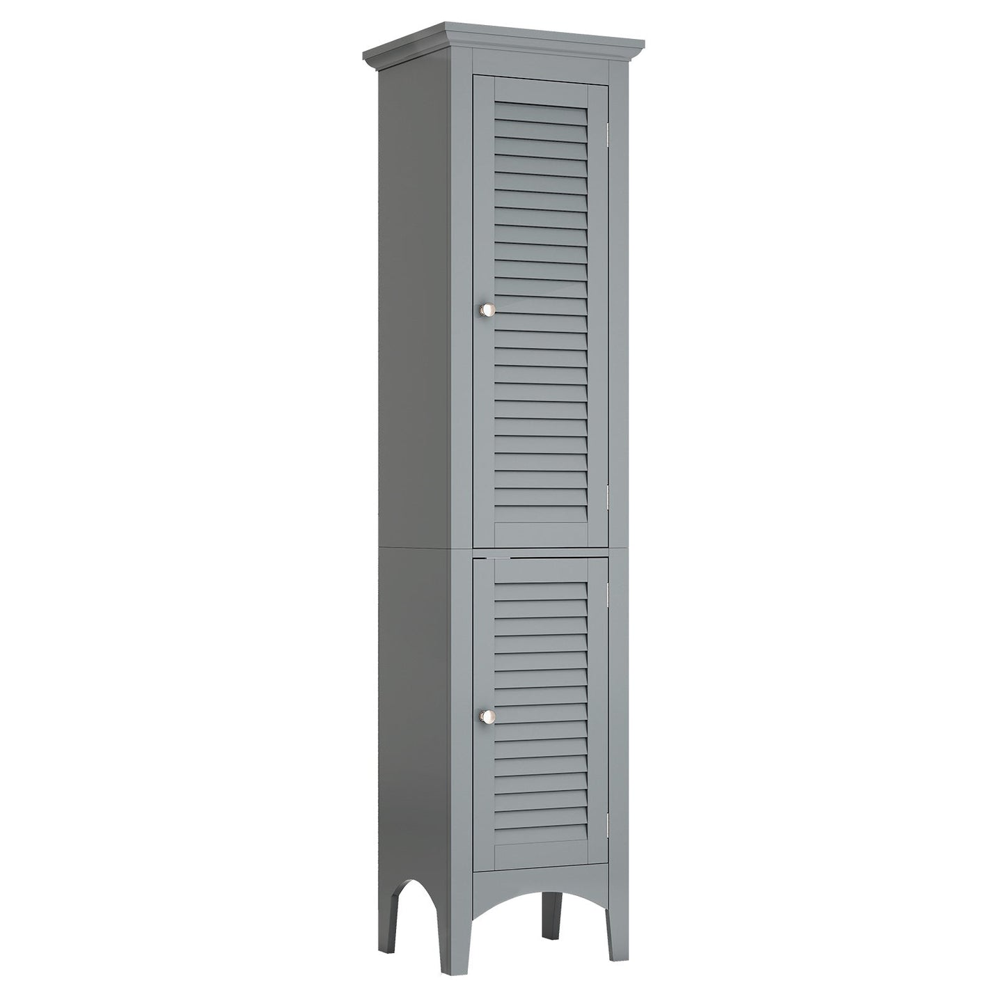 Tall Bathroom Floor Cabinet with Shutter Doors and Adjustable Shelf