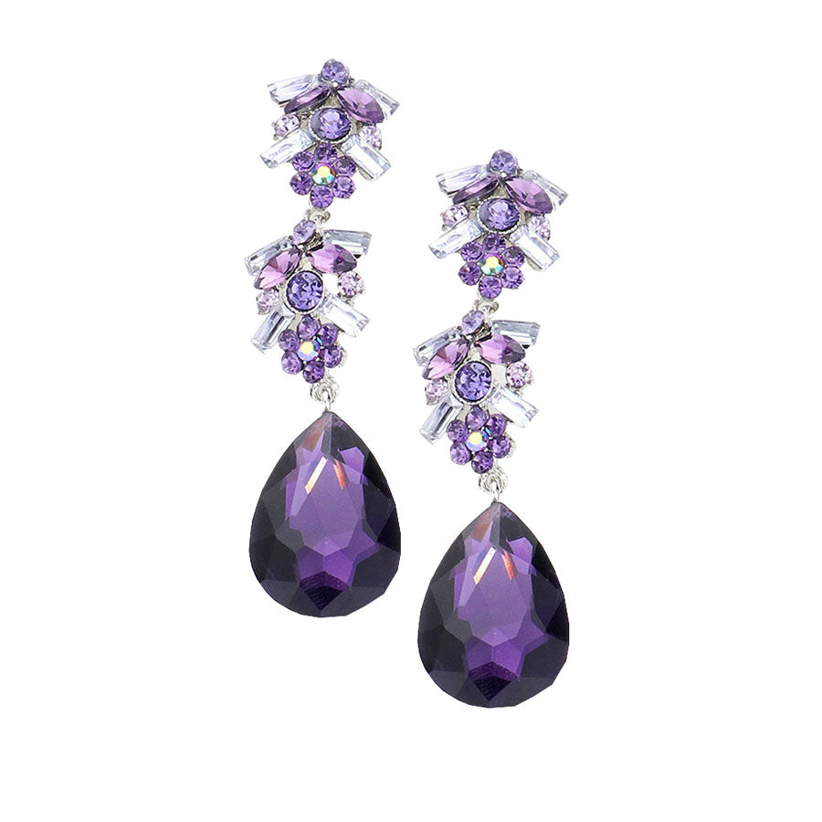 Chunky Pear Crystal Floral Evening Drop Earrings