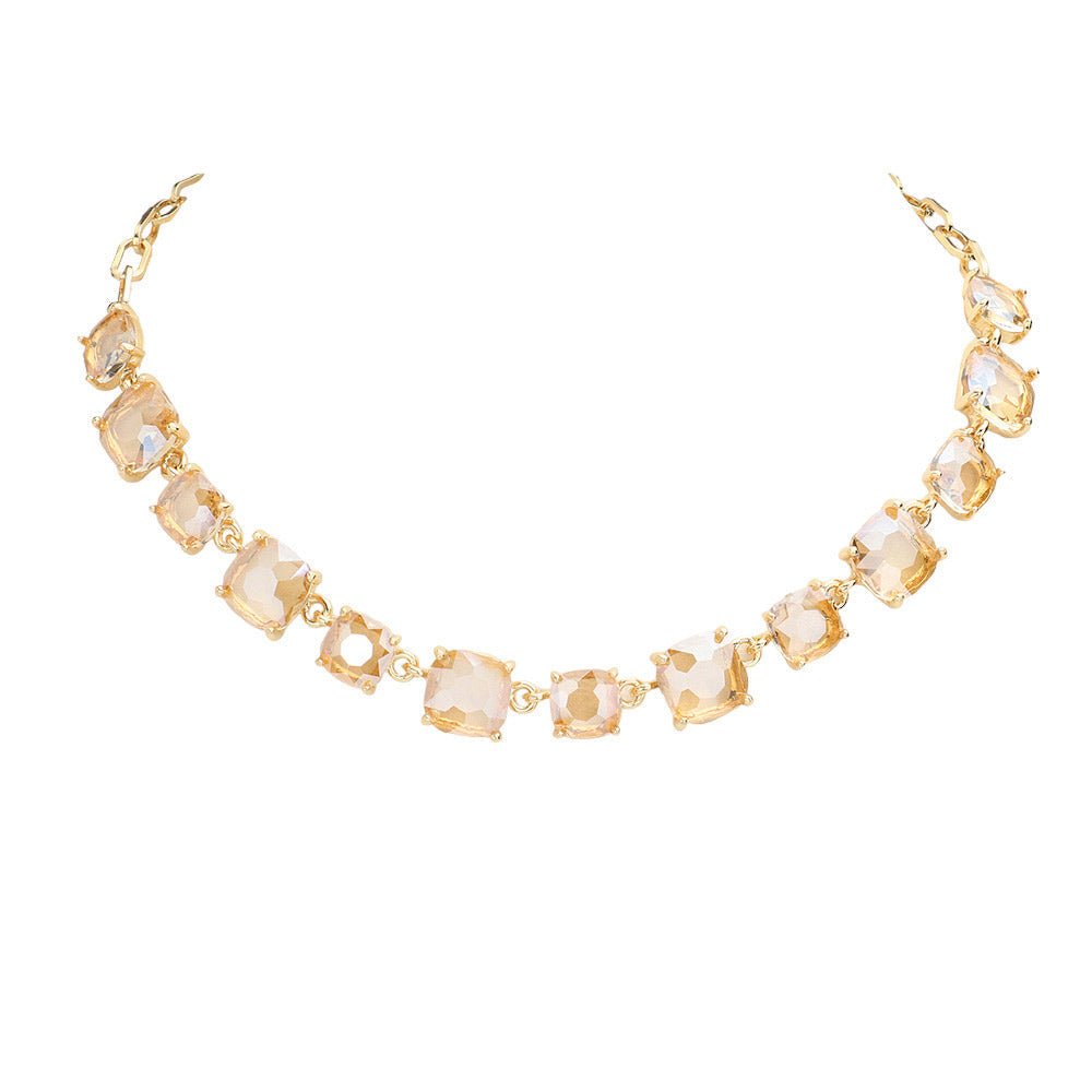 Women's Cushion Square Stone Link Evening Necklace