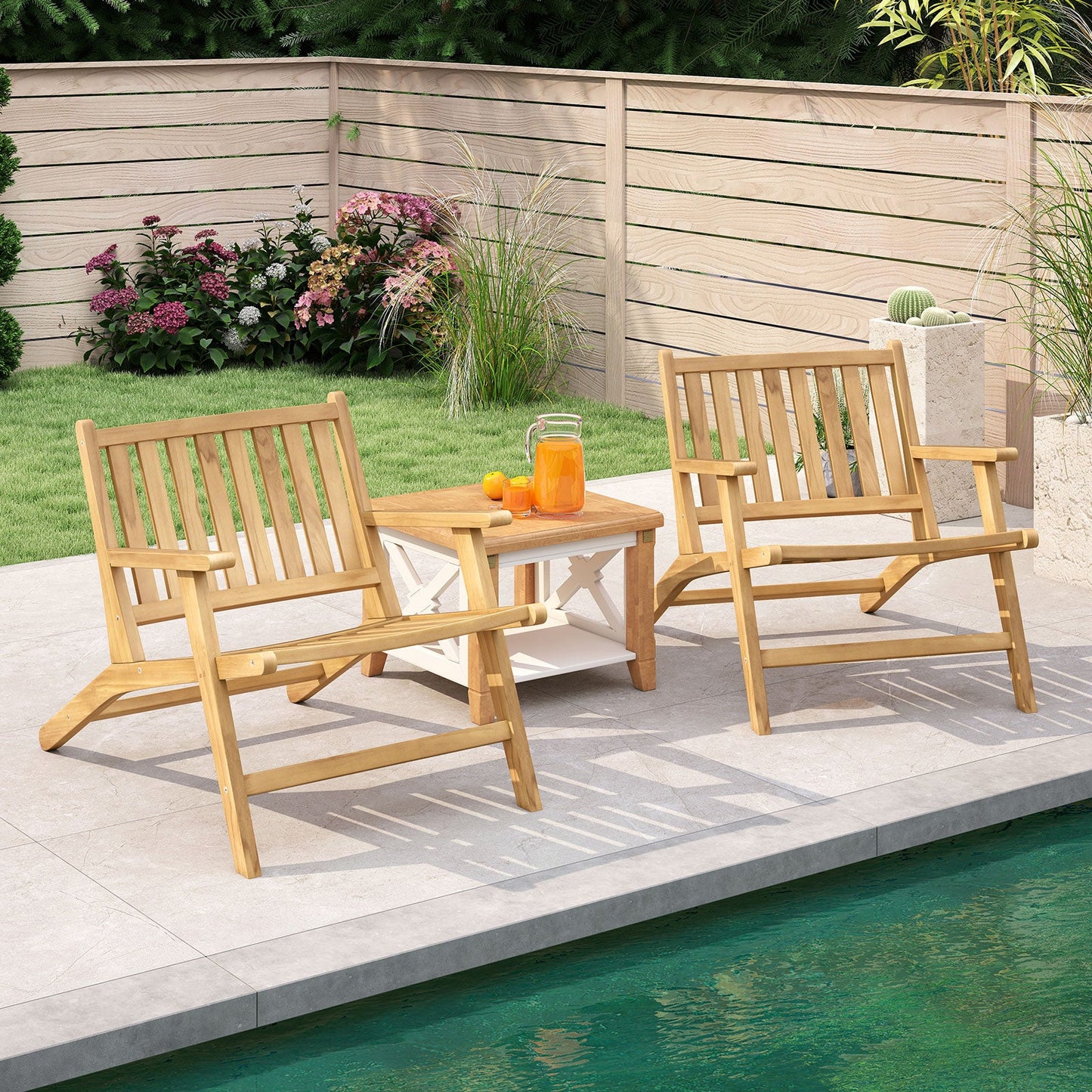 Teak Wood Outdoor Reclining Chair with Comfortable Backrest and Armrests