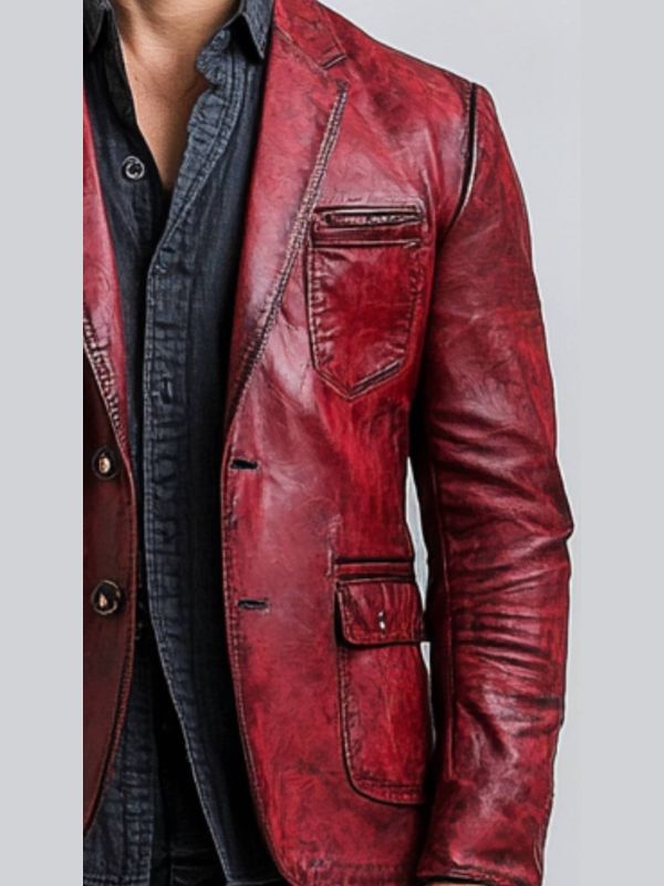 Teddy Red Leather Blazer – Stylish Men’s Leather Jacket