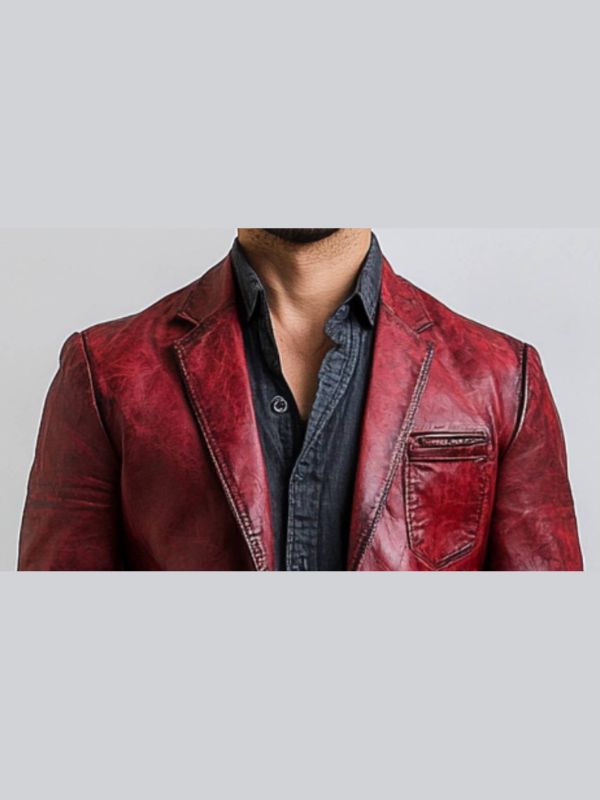 Teddy Red Leather Blazer – Stylish Men’s Leather Jacket