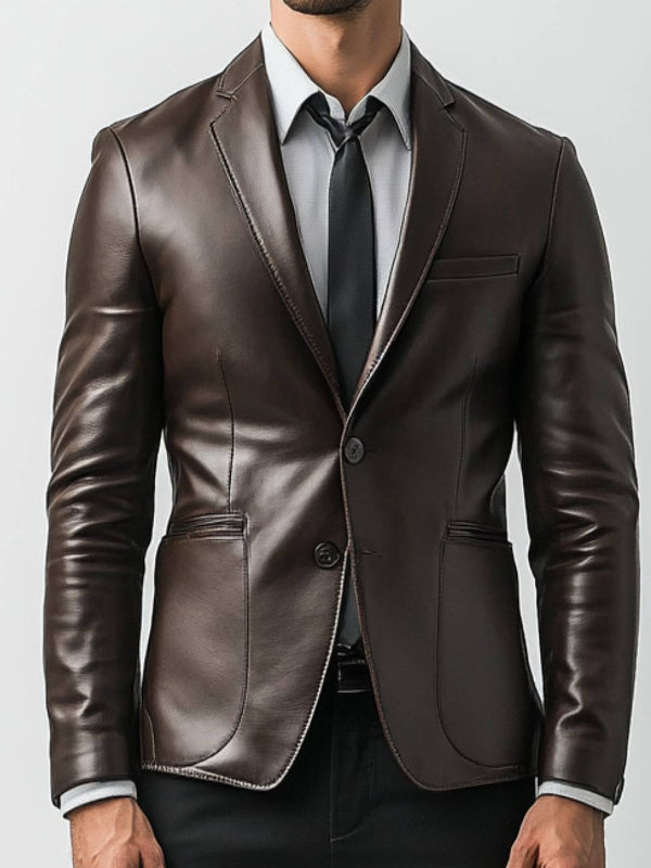 Tommy Brown Leather Blazer – Classic Leather Blazer for Men