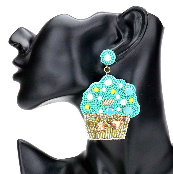 Felt Back Multi Bead Cupcake Earrings
