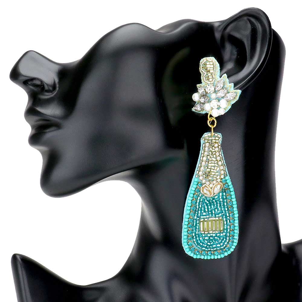 Felt Back Multi Beaded Champagne Dangle Earrings