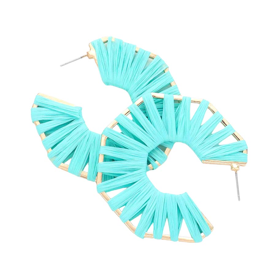 Raffia Wrapped Octagon Hoop Earrings