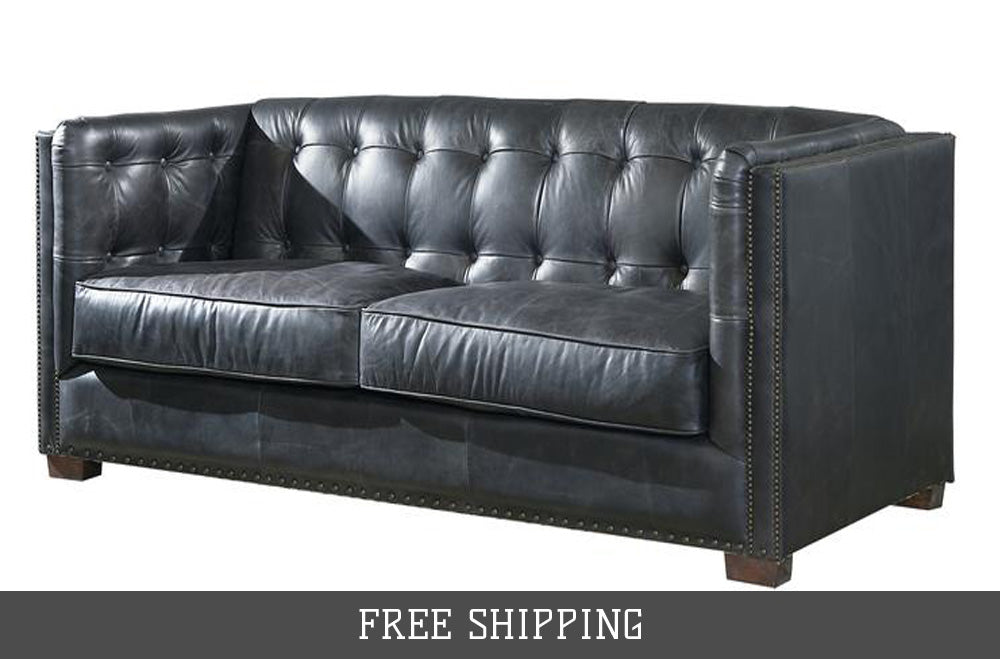 Tuxedo Leather Sofa - Slate