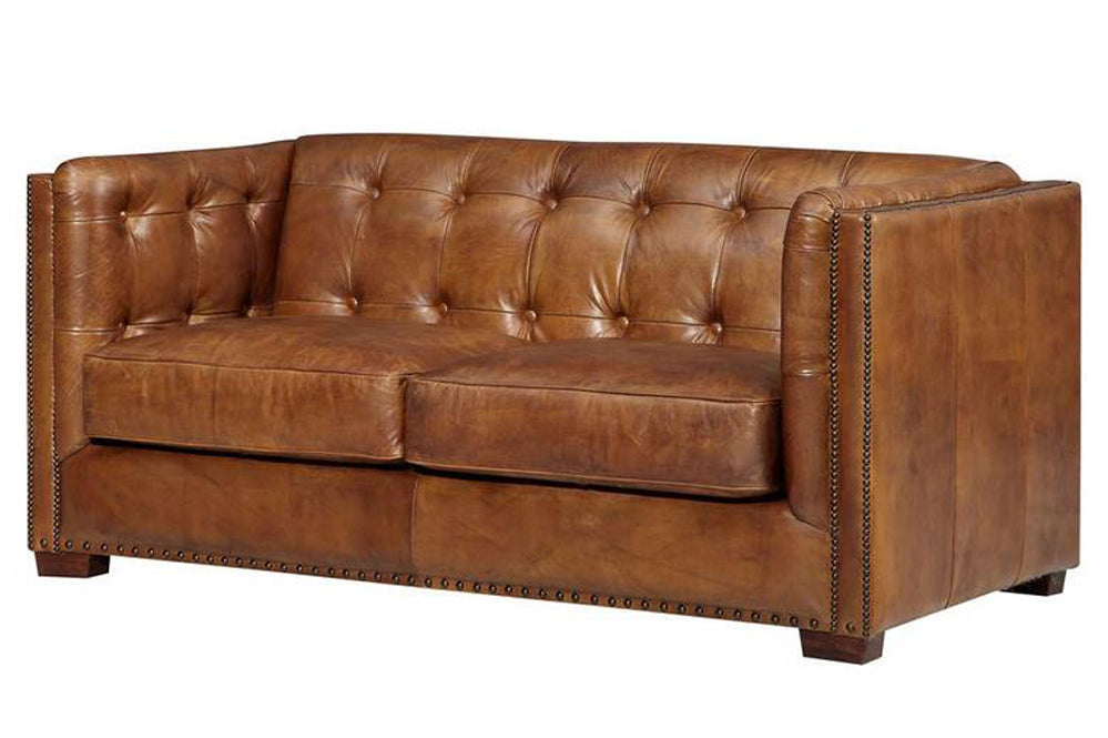 Tuxedo Leather Love Seat - Light Brown
