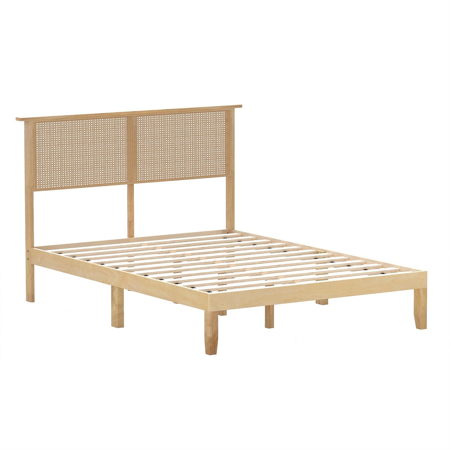 Twin/Full/Queen Size Bed Frame with Rattan Headboard