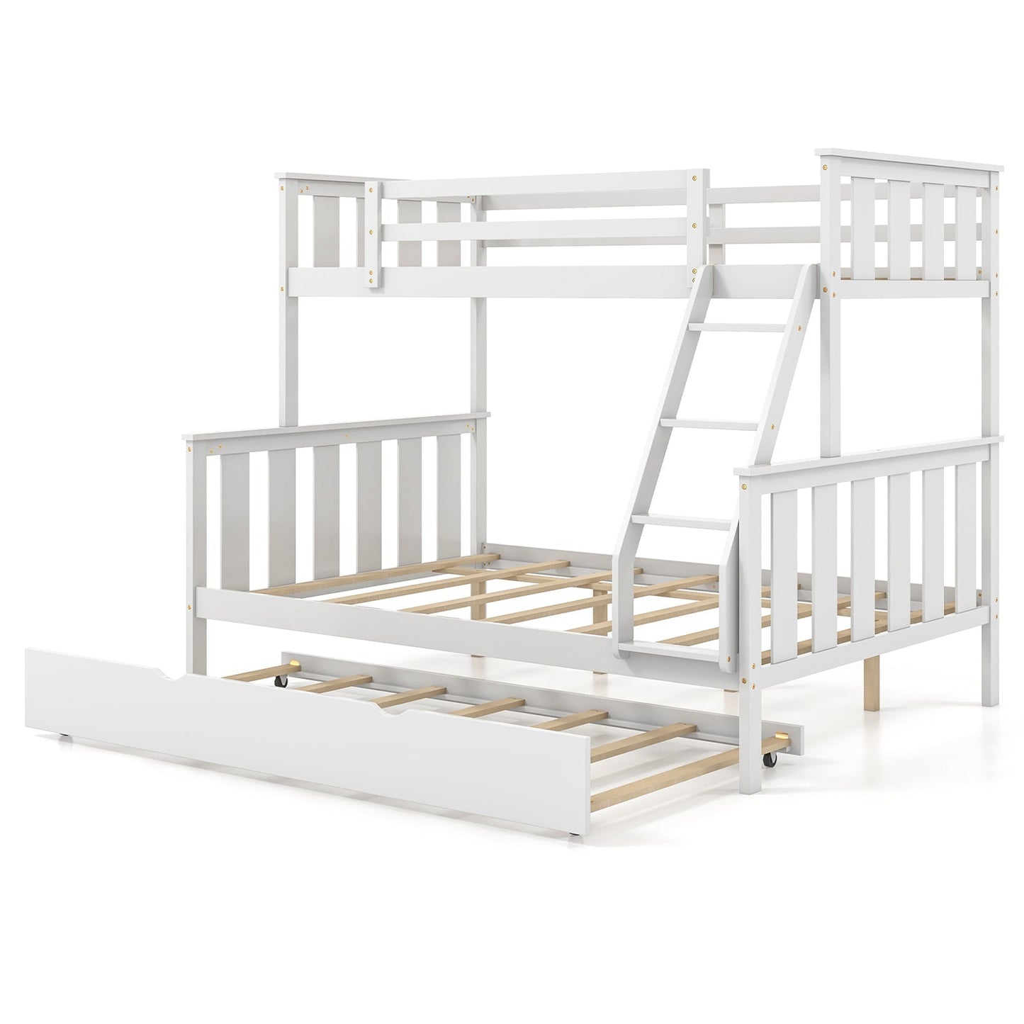 3-in-1 Twin Over Full Bunk Bed with Trundle and Ladder